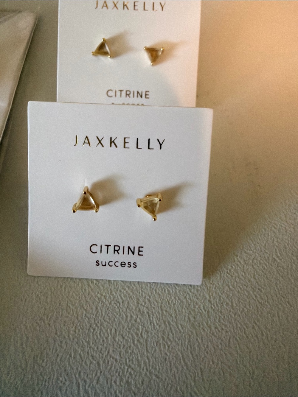 Citrine Triangle Stud Earrings — Gold and Citrine